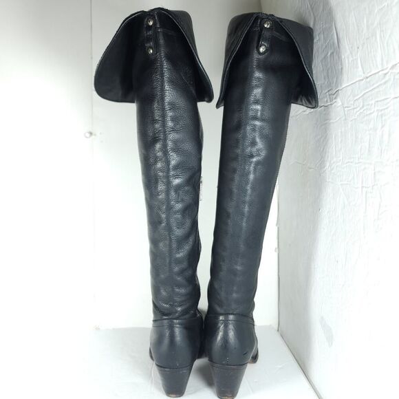 Frye Women's Jane US6,5B Black Leather Fold Over Pull On Knee High Riding Boots - Picture 8 of 16